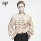 DEVIL FASHION Men's Gothic Puff Sleeved Stand Collar Distressed Shirt with Necktie