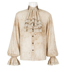 DEVIL FASHION Men's Gothic Puff Sleeved Stand Collar Distressed Shirt with Necktie