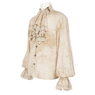 DEVIL FASHION Men's Gothic Puff Sleeved Stand Collar Distressed Shirt with Necktie