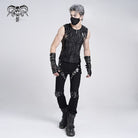 DEVIL FASHION Men's Gothic Ribbed Mesh Splice Zipper Vest