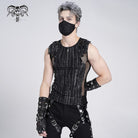DEVIL FASHION Men's Gothic Ribbed Mesh Splice Zipper Vest