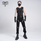 DEVIL FASHION Men's Gothic Ribbed Mesh Splice Zipper Vest