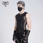 DEVIL FASHION Men's Gothic Ribbed Mesh Splice Zipper Vest