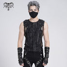 DEVIL FASHION Men's Gothic Ribbed Mesh Splice Zipper Vest