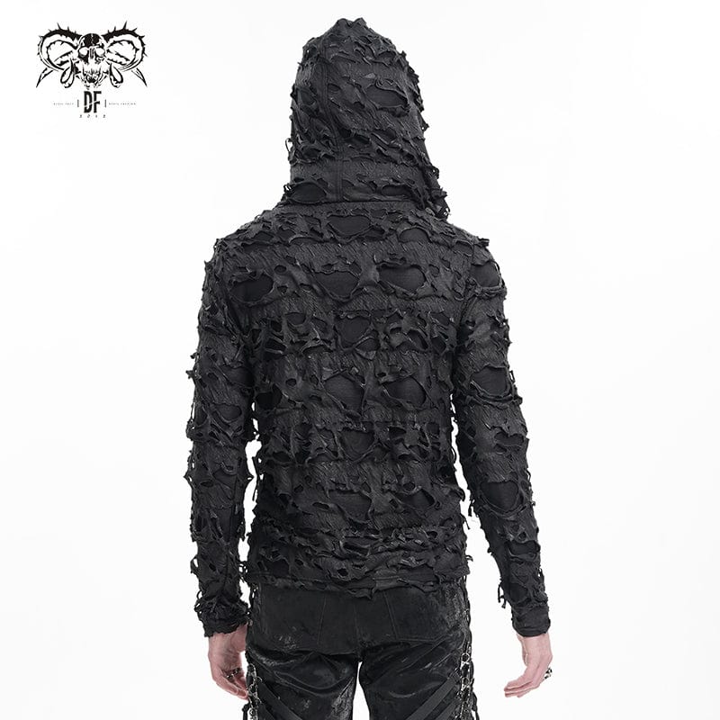 DEVIL FASHION Men's Gothic Ripped Lace-up Studs Hoodies