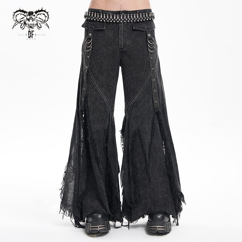 DEVIL FASHION Men's Gothic Ripped Rings Studs Trousers