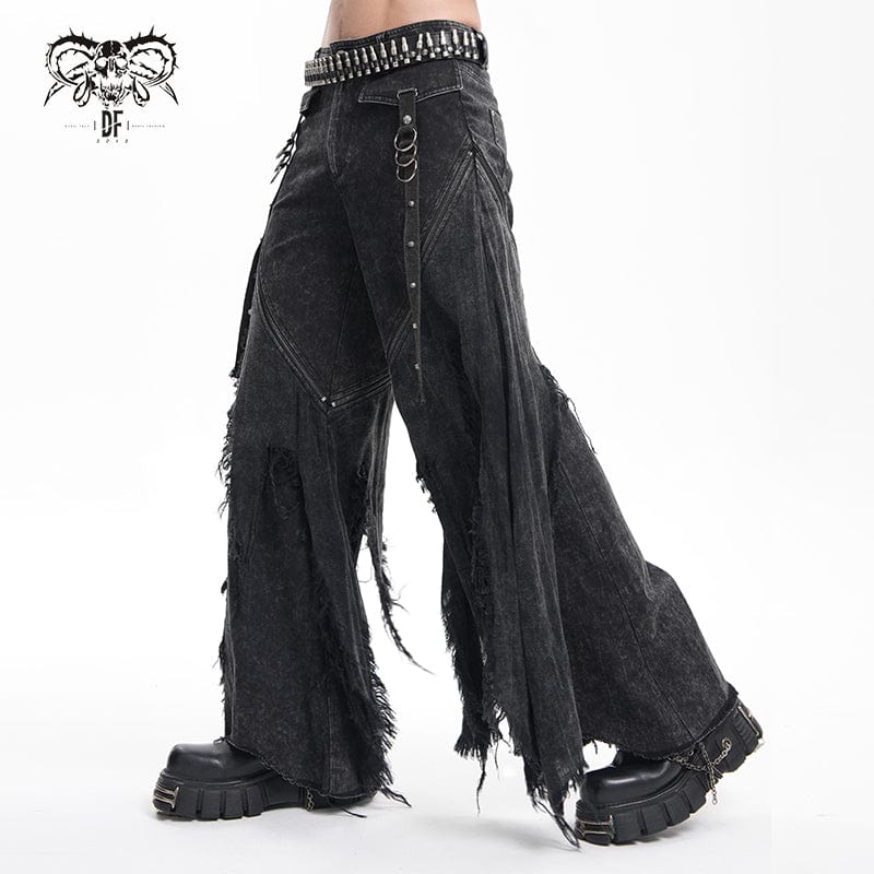 DEVIL FASHION Men's Gothic Ripped Rings Studs Trousers