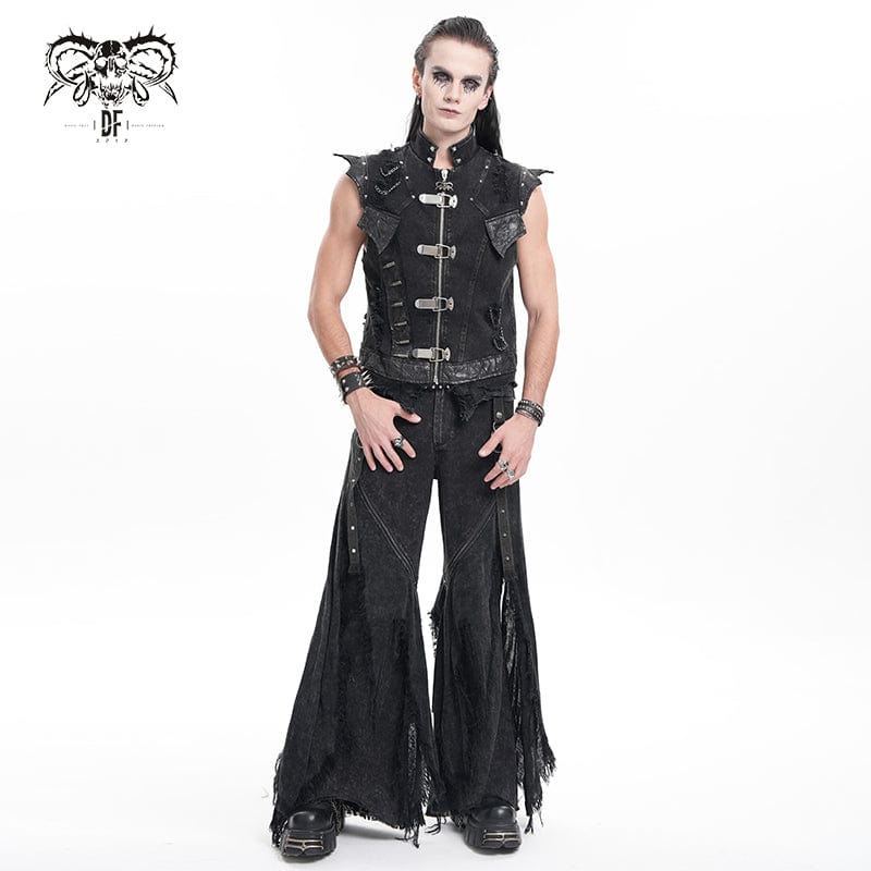 DEVIL FASHION Men's Gothic Ripped Rings Studs Trousers