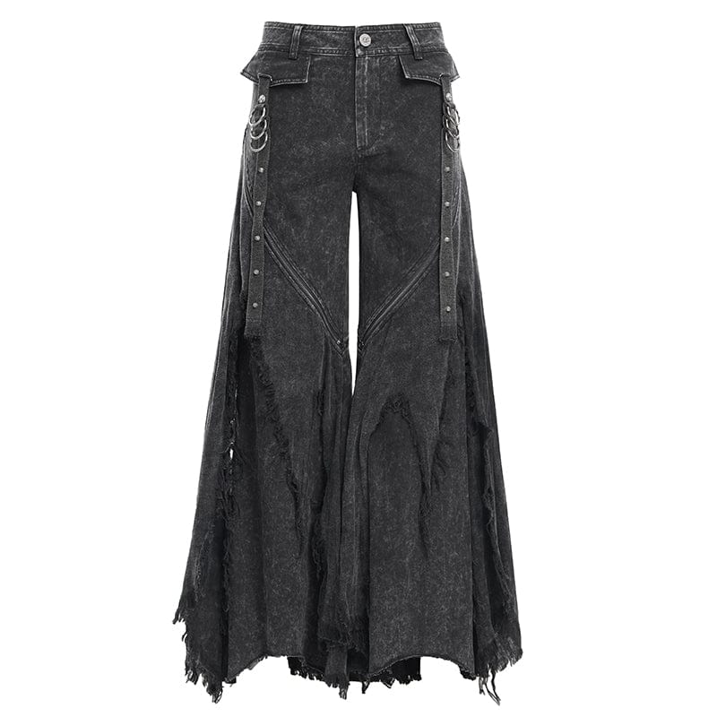 DEVIL FASHION Men's Gothic Ripped Rings Studs Trousers