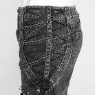 DEVIL FASHION Men's Gothic Ripped Studded Pants with Chain