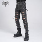 DEVIL FASHION Men's Gothic Ripped Studded Pants with Chain