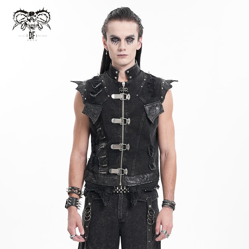 DEVIL FASHION Men's Gothic Rivets Chain Rings Vest