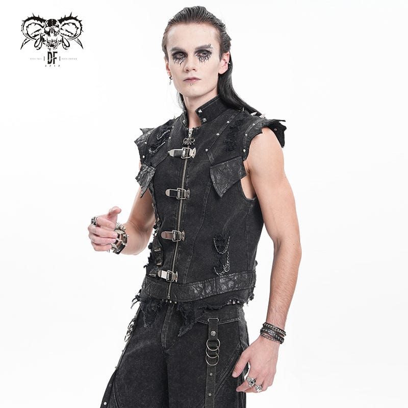 DEVIL FASHION Men's Gothic Rivets Chain Rings Vest