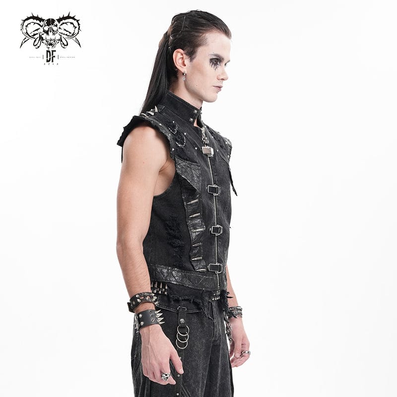 DEVIL FASHION Men's Gothic Rivets Chain Rings Vest