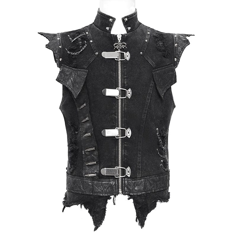 DEVIL FASHION Men's Gothic Rivets Chain Rings Vest