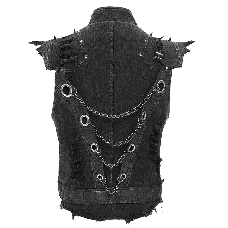 DEVIL FASHION Men's Gothic Rivets Chain Rings Vest