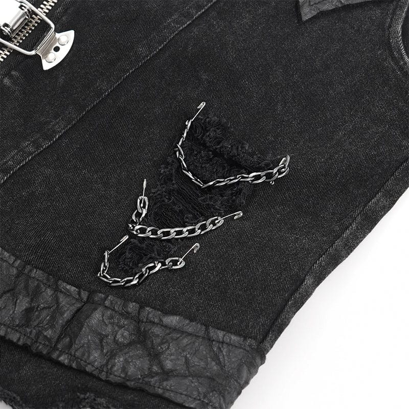 DEVIL FASHION Men's Gothic Rivets Chain Rings Vest