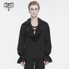 DEVIL FASHION Men's Gothic Ruffled Collar Puff Sleeved Shirt Black