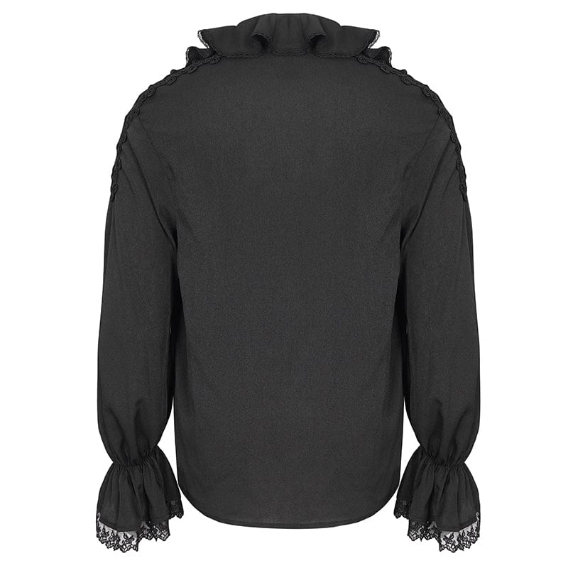 DEVIL FASHION Men's Gothic Ruffled Collar Puff Sleeved Shirt Black