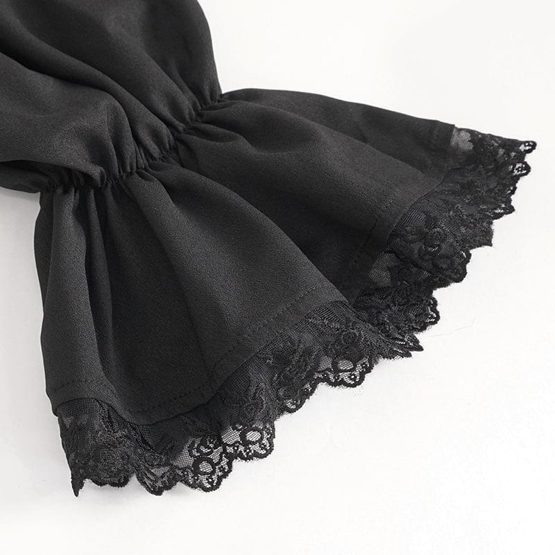 DEVIL FASHION Men's Gothic Ruffled Collar Puff Sleeved Shirt Black