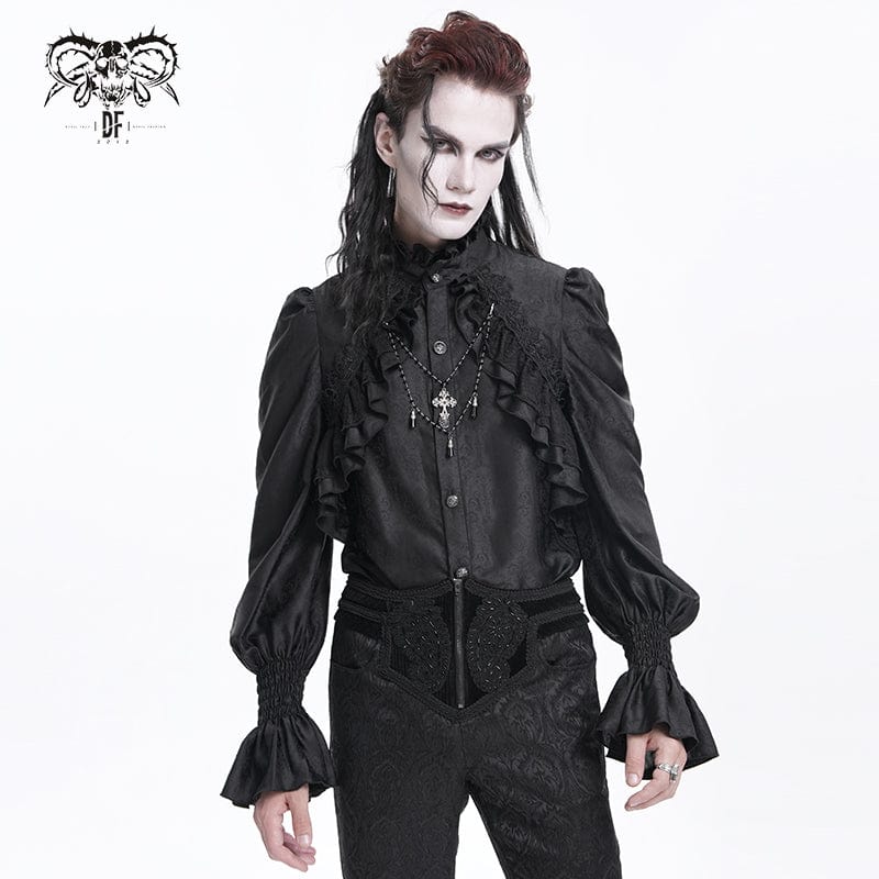 DEVIL FASHION Men's  Gothic Ruffled Lace Cross Shirt