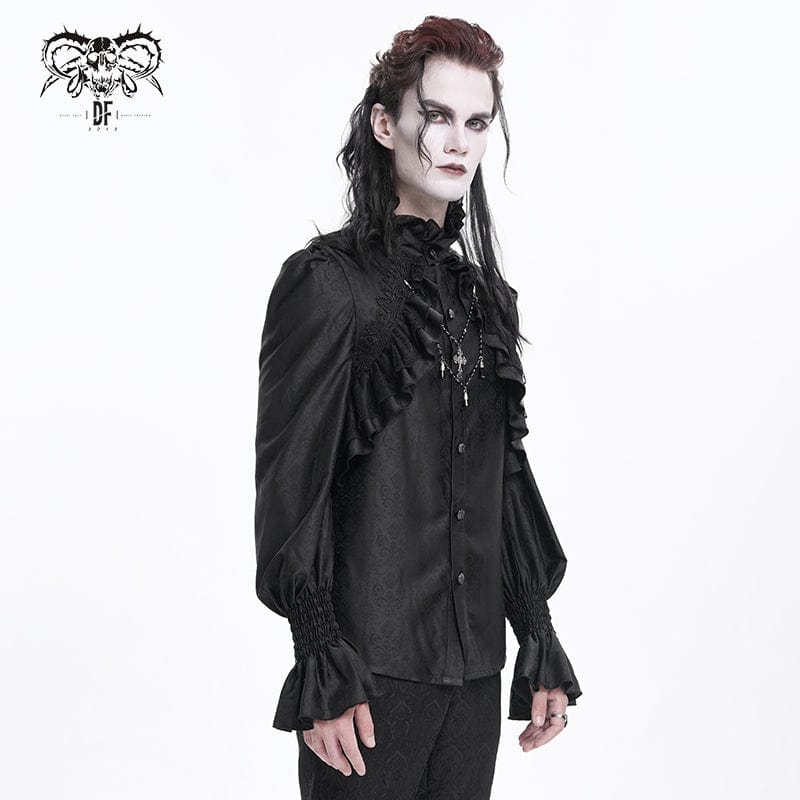 DEVIL FASHION Men's  Gothic Ruffled Lace Cross Shirt