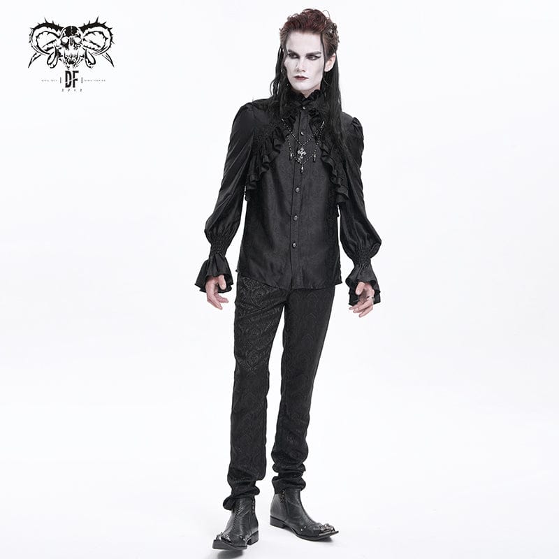 DEVIL FASHION Men's  Gothic Ruffled Lace Cross Shirt