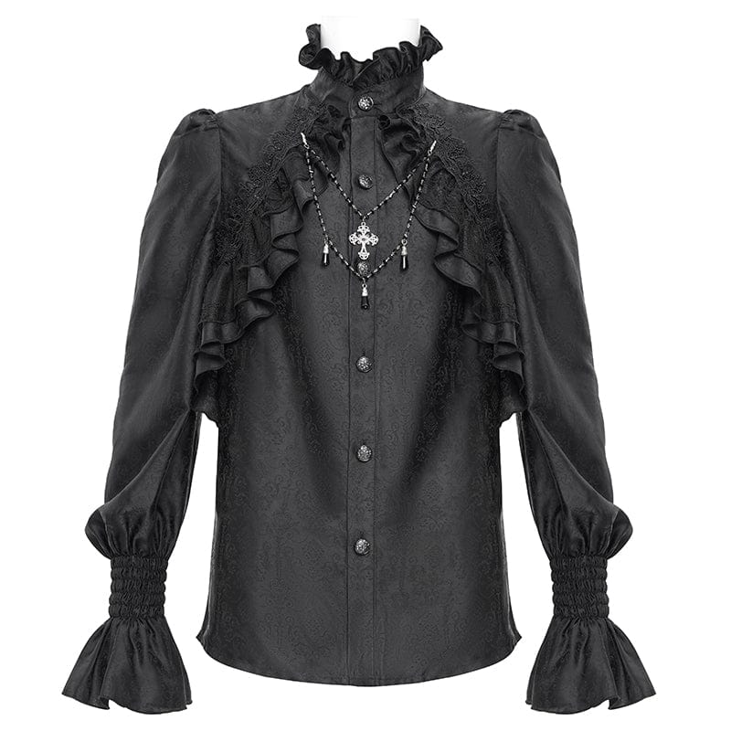 DEVIL FASHION Men's  Gothic Ruffled Lace Cross Shirt