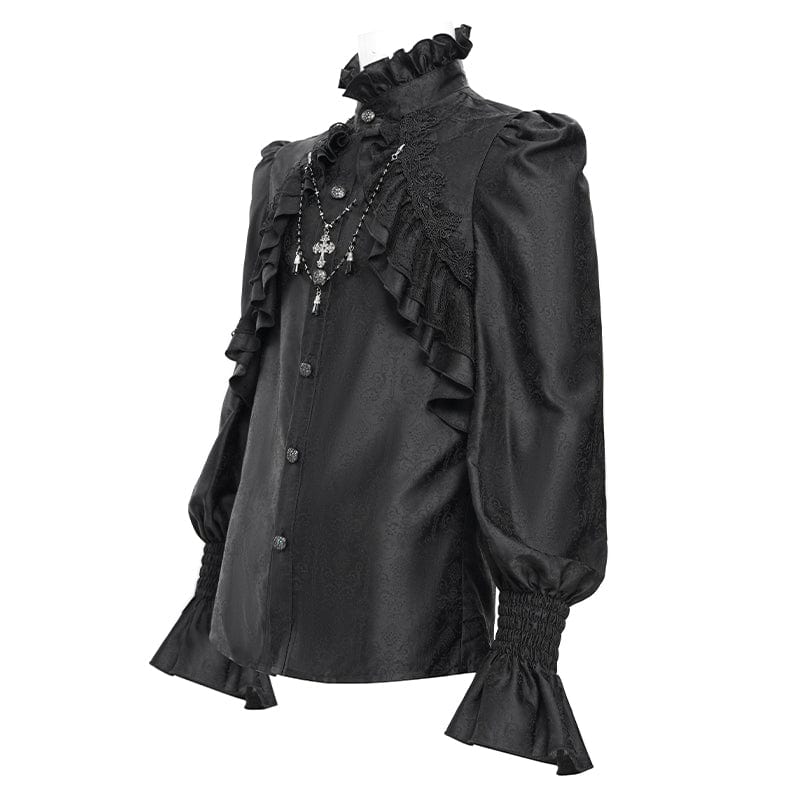 DEVIL FASHION Men's  Gothic Ruffled Lace Cross Shirt