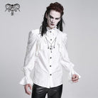 DEVIL FASHION Men's  Gothic Ruffled Lace Cross Shirt White