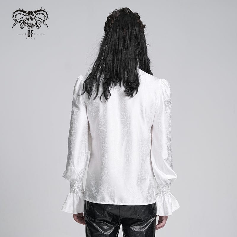 DEVIL FASHION Men's  Gothic Ruffled Lace Cross Shirt White