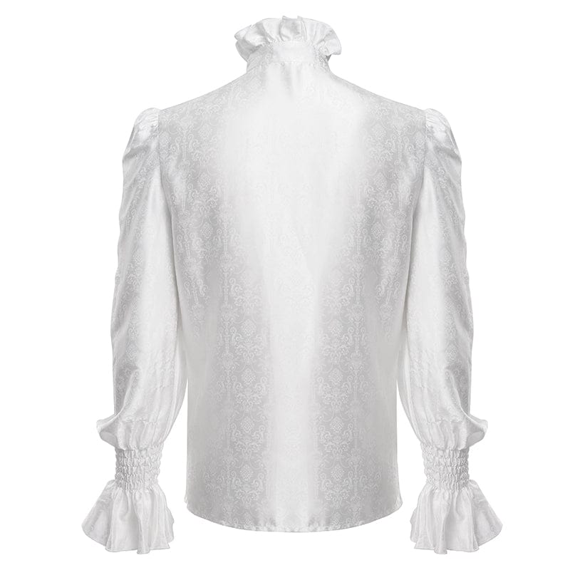 DEVIL FASHION Men's  Gothic Ruffled Lace Cross Shirt White