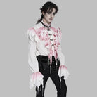 DEVIL FASHION Men's Gothic Ruffled Plunging Stand Collar Shirt