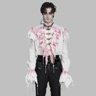 DEVIL FASHION Men's Gothic Ruffled Plunging Stand Collar Shirt