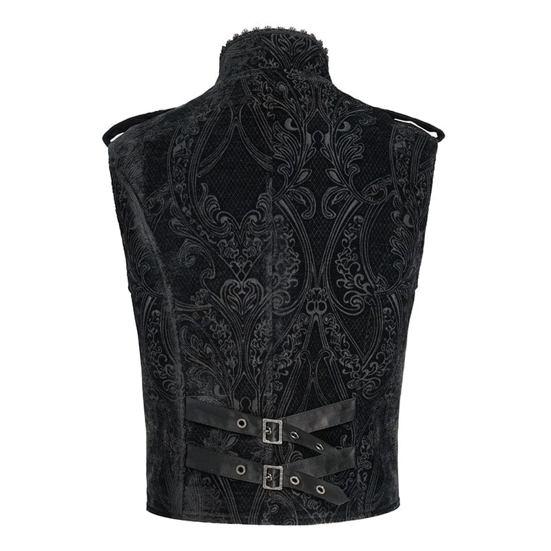 DEVIL FASHION Men's Gothic Ruffled Single-breasted Stand Collar Vest