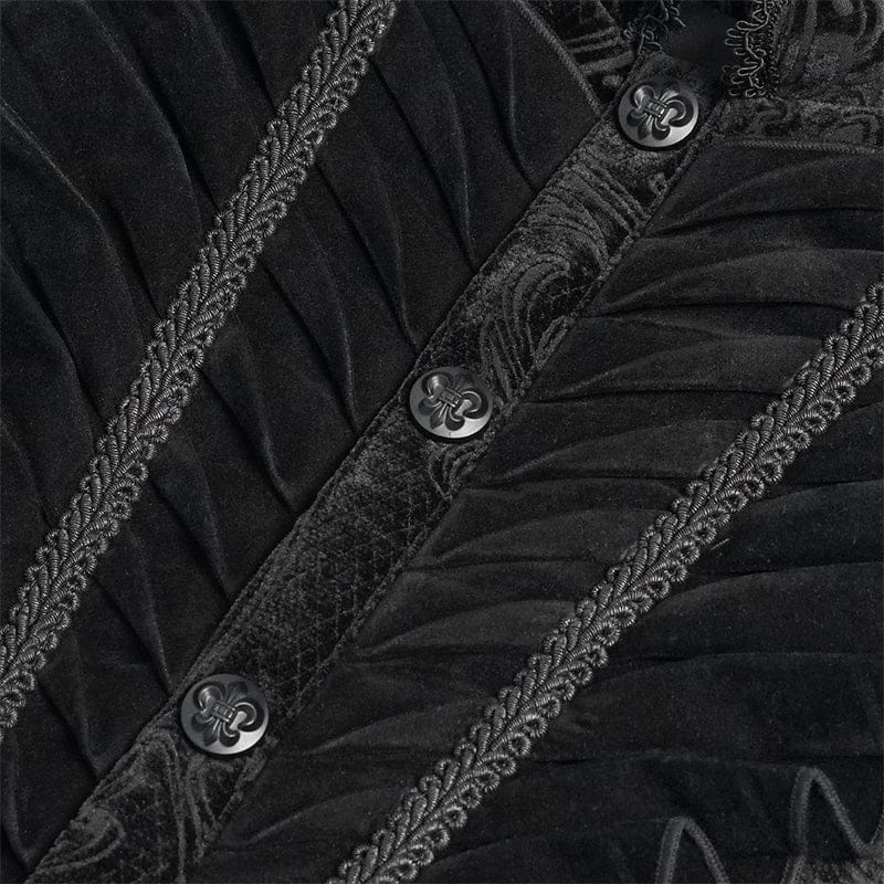 DEVIL FASHION Men's Gothic Ruffled Single-breasted Stand Collar Vest