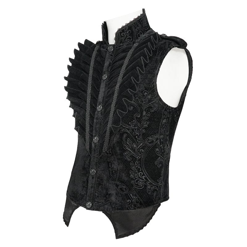 DEVIL FASHION Men's Gothic Ruffled Single-breasted Stand Collar Vest