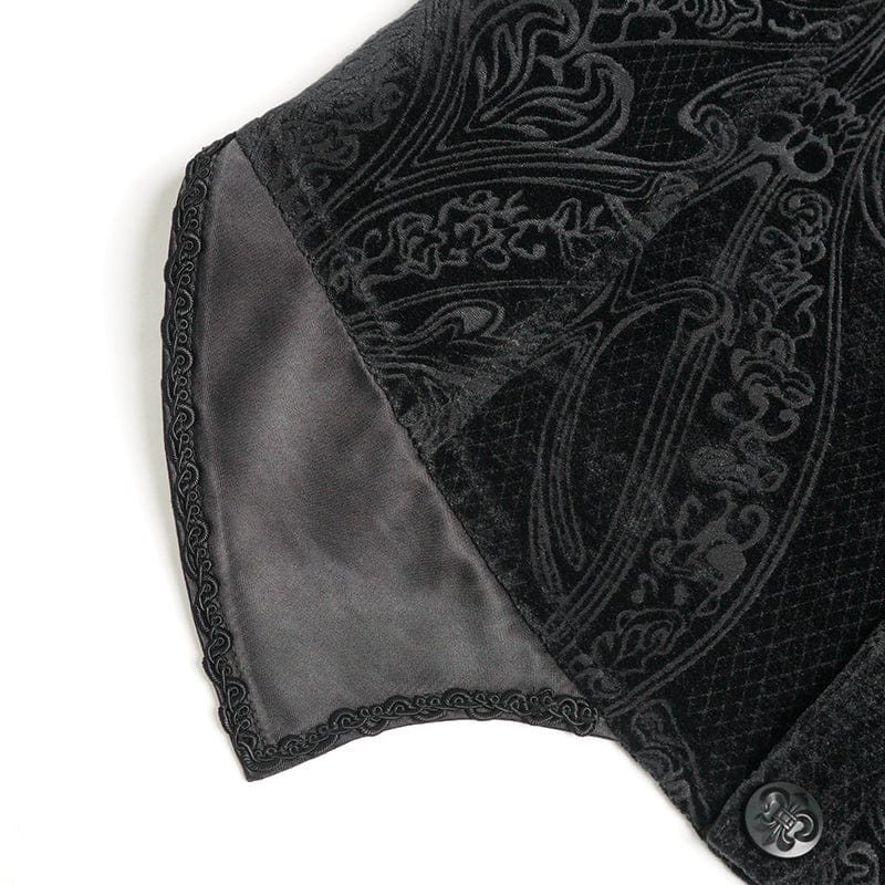 DEVIL FASHION Men's Gothic Ruffled Single-breasted Stand Collar Vest