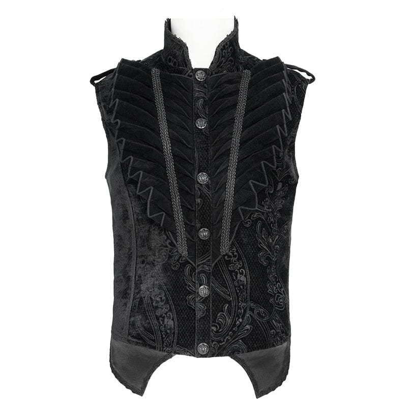 DEVIL FASHION Men's Gothic Ruffled Single-breasted Stand Collar Vest