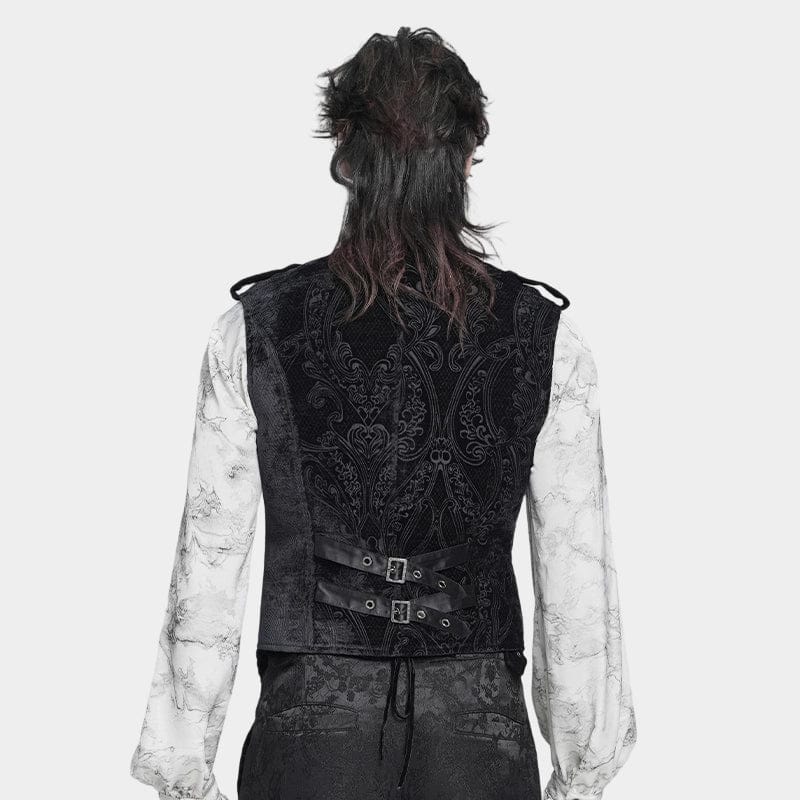 DEVIL FASHION Men's Gothic Ruffled Single-breasted Stand Collar Vest