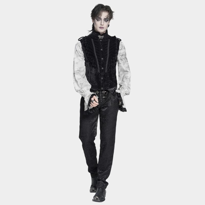 DEVIL FASHION Men's Gothic Ruffled Single-breasted Stand Collar Vest