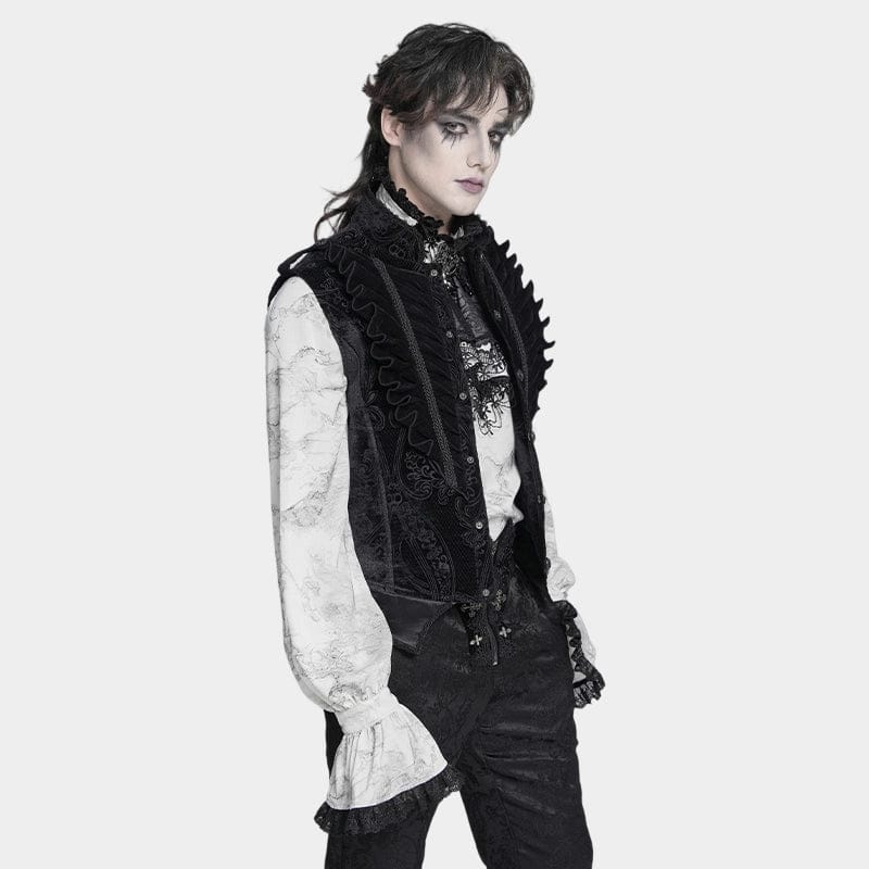 DEVIL FASHION Men's Gothic Ruffled Single-breasted Stand Collar Vest
