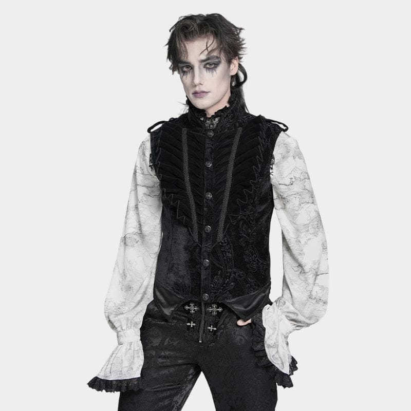 DEVIL FASHION Men's Gothic Ruffled Single-breasted Stand Collar Vest
