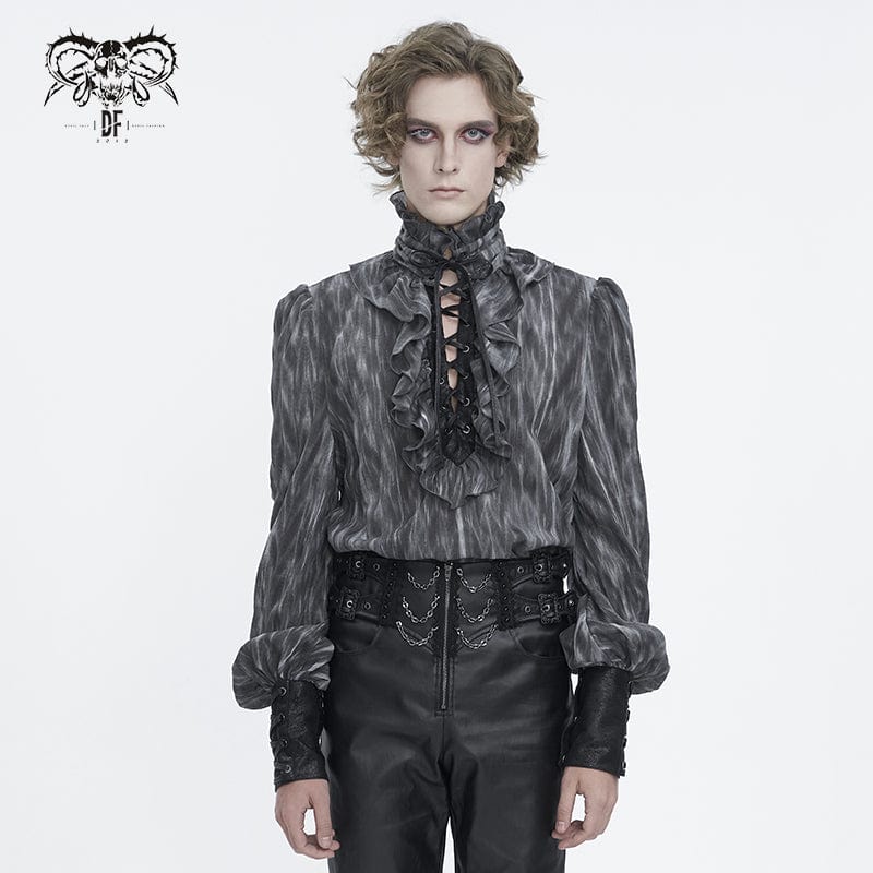 DEVIL FASHION Men's Gothic Ruffled Stand Collar Lace-up Shirt