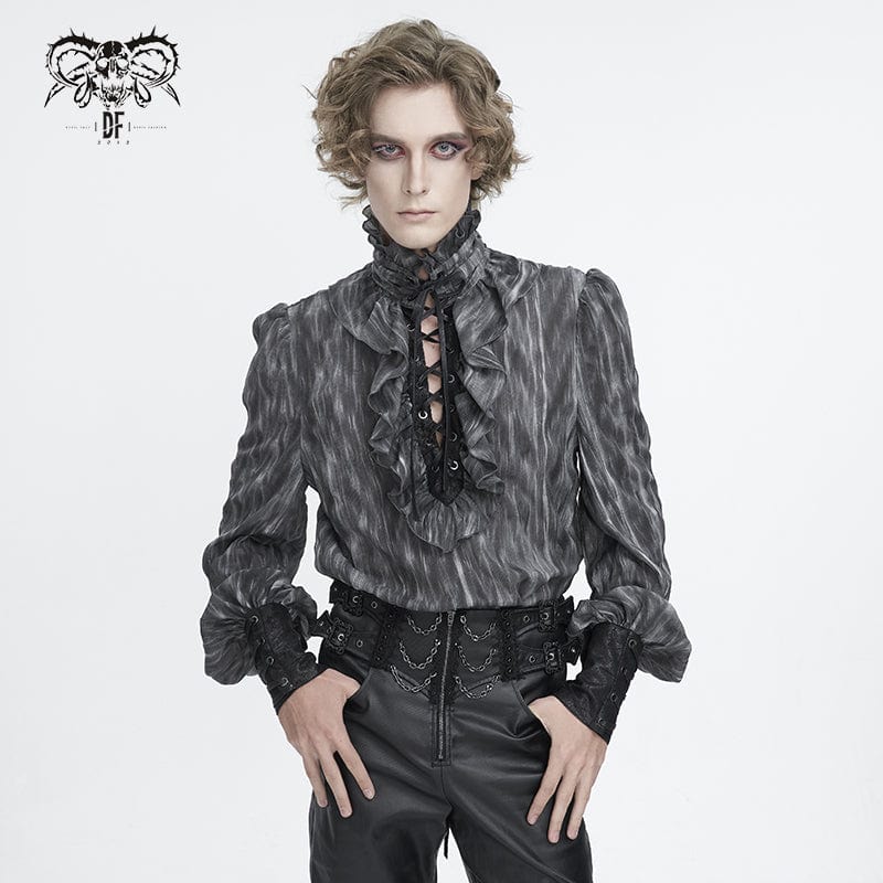 DEVIL FASHION Men's Gothic Ruffled Stand Collar Lace-up Shirt