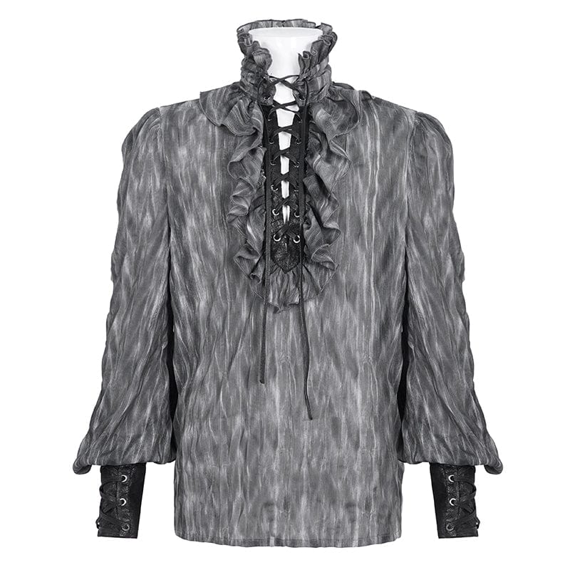 DEVIL FASHION Men's Gothic Ruffled Stand Collar Lace-up Shirt