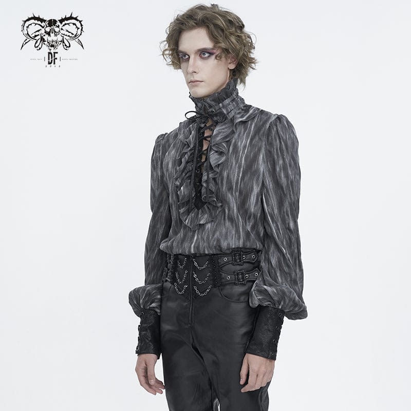 DEVIL FASHION Men's Gothic Ruffled Stand Collar Lace-up Shirt