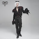 DEVIL FASHION Men's Gothic Ruffled Stand Collar Plunging Shirt