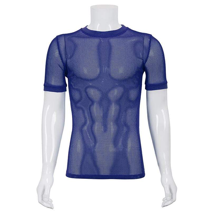 DEVIL FASHION Men's Gothic Short-sleeved Sheer Mesh Shirt