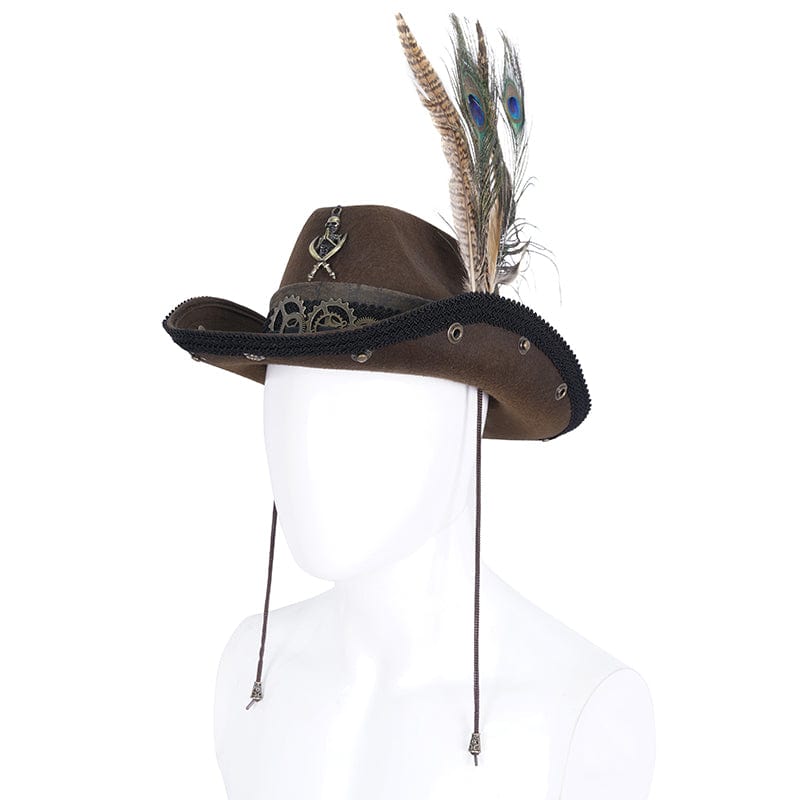 DEVIL FASHION Men's Gothic Skull Feather Cowboy Hat